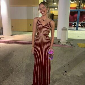 Elegant Red Beaded Evening Gown